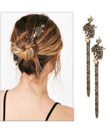 AUHOKY 24Pcs Chinese Women Hair Sticks Vintage Bronze Decorative Hair Pin Chopsticks - 12 Styles Antique Retro Hair Forks DIY Accessory - Buy Online on SooperMarket.com