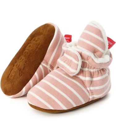 TMEOG Baby Booties Slippers | Infant Boots for Boys & Girls | Winter Sock Crib Shoes 0-18 Months | D Pink Striped - Buy Online on SooperMarket.com