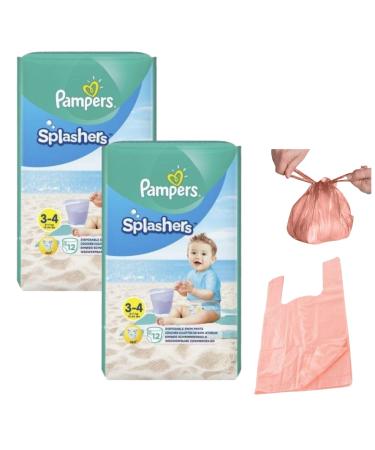Tilz Swim Nappies - Disposable Swimming Nappies with Tilz Nappy Bags Splashers Nappies Size 3-4 for Babies & Toddlers (6-11kg) Disposable Swim Nappies (x24) (Splashers34-24-Tilz)