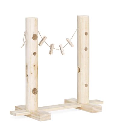 Navaris Wooden Rabbit Feeder Station - Wood Feeding Holder for Bunny Rabbits Bunnies Small Animals Pets - Pinewood Food Rack with Hanging Clips