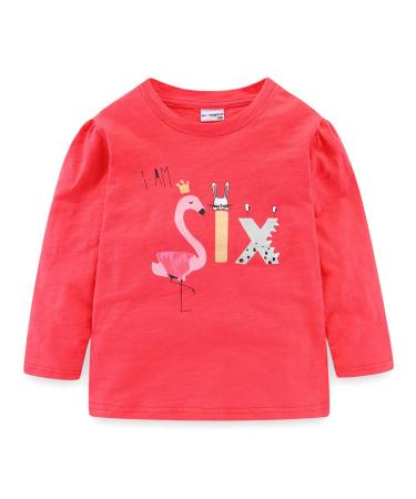 Mud Kingdom Little Girls Boys Birthday Shirt Long Sleeve Cute Cartoon 6 Years Girls Red