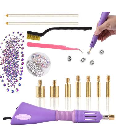 Hotfix Applicator Rhinestone Setter Kit Rhinestone Setter Hotfix Applicator Tool Include 7 Different Sizes Tips, Tweezers, Cleaning Brush, 2 Pencils and Rhinestone Crystal Embellishments