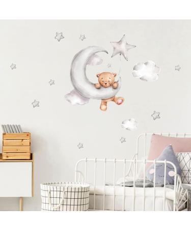 Cute Bears and Night Sky Wall Stickers for Kids' Room Decor - Moon, Stars, Clouds - Nursery Wall Decals - Buy Online on SooperMarket.com