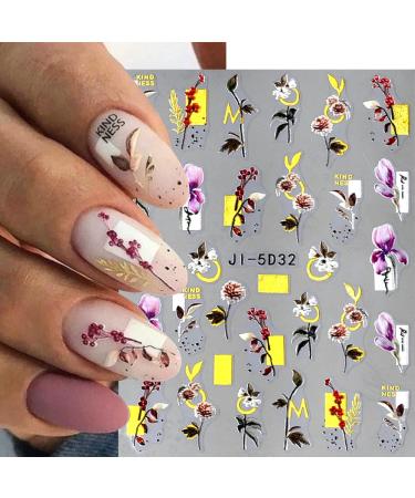 Dornail 5D Embossed Bronzing Nail Stickers - Spring Floral Decals for Women Manicure - Colorful Flower & Bird Nail Art Accessories - Buy Online on SooperMarket.com