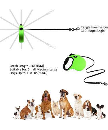 Philorn 5m Retractable Dog Leash - Flexible One-Button Blocking Non-Slip Handle Reflective for Small/Medium Dogs Up to 20kg - Green - Buy Online on SooperMarket.com