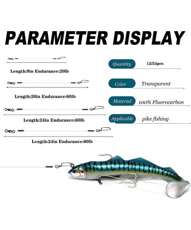 SEAOWL Fluorocarbon Fishing Leader 20-80LB 12pcs - Saltwater/Freshwater Leaders with Swivels and Snap - Buy Online on SooperMarket.com