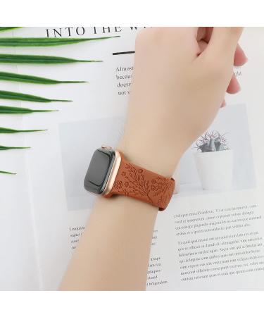 Flower Engraved Silicone Band Compatible with Apple Watch Bands 38mm 40mm 41mm  Cute Women Wildflowers Floral Design Soft Sport Strap Replacement Wristbands for iWatch Series 8 7/SE/6/5/4/3/2/1 38/40/41mm Walnut Brown Brown - Buy Online on SooperMarket.com