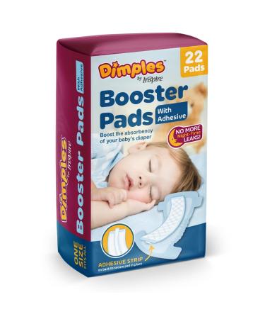 Dimples Booster Pads, Baby Diaper Doubler with Adhesive - Boosts Diaper Absorbency - No More leaks (with Adhesive for Secure Fit)  (22 Count)