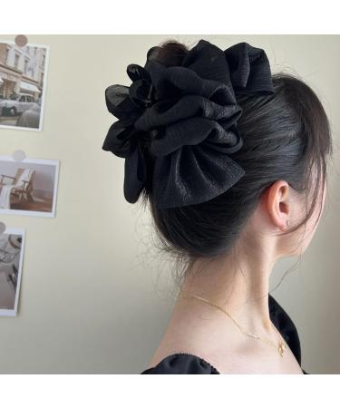 Wiwpar Large Chiffon Silk Hair Clips Bow Banana Hair Clips Ponytail Holder Claw Clip Claw Jaw Clamps Clips French Barrettes Halloween Hair Accessories for Women Girls (Black)