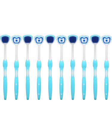 10-Piece Tongue Scraper Set - Long Handle Ergonomic Silicone Cleaning Brush for Oral Health & Fresh Breath - Blue - Buy Online on SooperMarket.com