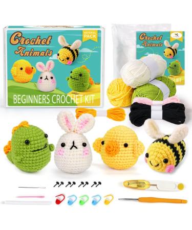 PP OPOUNT Beginner Crochet Kit, Crochet Starter Kit for Adults and Kids, Complete Crochet Set to Make 4 PCS Animals, Learn to Crochet with Step-by-Step Instruction and Video Tutorial (Patent Product)