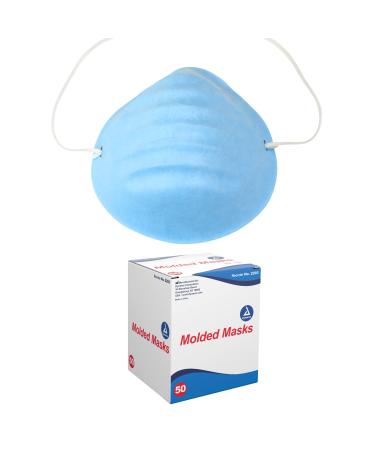 Molded Face Mask Fiberglass-Free Breathable Soft Flared Edges Fits Facial Contours Covers Mouth and Nose Adjustable Blue 1 Box of 50 Molded Face Masks