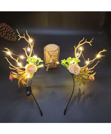 Prosy LED Flower Light up Antlers Headbands Glowing Butterfly Headband Christmas Hair Bands Party Decorative for Women and Girls Multicolor 7