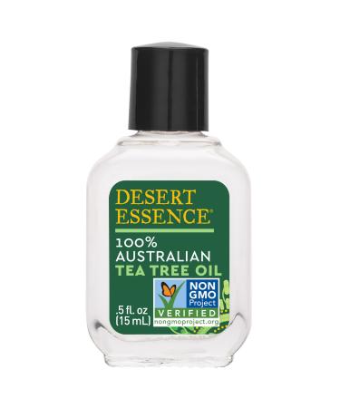 Desert Essence  100% Australian Tea Tree Oil  0.5 fl. oz - Gluten Free  Vegan  Non-GMO - Steam-Distilled Pure Essential Oil with Inherent Cleansing Properties 0.5 Ounce