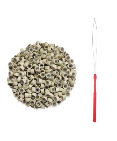 200 Pieces of Hair Extension Nano Beads With 1 Hair Extension Tool Golden Silicon Nano Rings Silicon Nano Beads for Hair Extensions Suitable for Blonde and Brown Hair