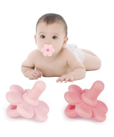 Tinabless Baby Pacifier - Silicone Pacifier & Teether  Set of 2 in Dark Pink & Pink  Soother Pacifier for Breast Feeding Babies 3-6 Month  Car Seat Toy for New Born Pink&Dark Pink