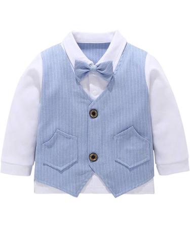 AmzBarley Baby Boys Gentleman Outfit Suit | Dress Shirt Pants Vest Bowtie Tuxedo Rompers | Blue | 1-2 Years - Buy Online on SooperMarket.com