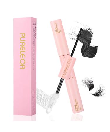 PURELEOR DIY Eyelash Extension Bond and Seal Strong Hold Gentle Comfortable Lash Adhesive for All Day Wear for Use With PURELEOR Cluster Eyelash Wispies Easy to Remove (Black) Black 5ml+Seal 5ml