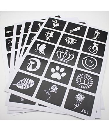Xmasir 5 Sheets 70pcs Small Glitter Woman Drawing Tattoo Stencil Set for Kids - Cute Airbrush Stencils & Templates - Buy Online on SooperMarket.com