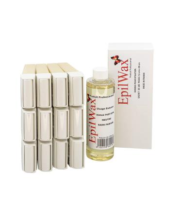 Epilwax-refill pack with: 12 roll-on cartridges with honey 1 pack with 100 fleece strips for hair removal and 1 bottle with 250 ml of neutral oil after hair removal (vanilla)