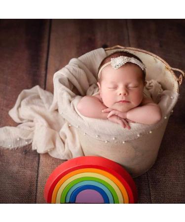 Newborn Photography Props Wrap Set with Pearl Decor - Snow Powder/Beige | Handmade Knit Blanket Swaddle for Baby Photo Shoots - Buy Online on SooperMarket.com