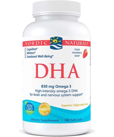 Nordic Natural DHA Strawberry - 180 Soft Gels - 830 mg Omega-3 - High-Intensity DHA Formula for Brain & Nervous System Support - Non-GMO - 90 Servings