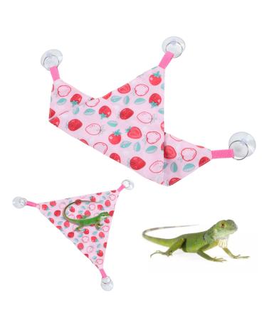 Alvinlite 2 Packs Bearded Dragon Hammock Pink Strawberry Pattern Reptile Hammock Lizard Hammock Bearded Dragon Climbing Accessories for Tank(30 x 30 x 30CM) Pink Strawberry 30*30*30cm