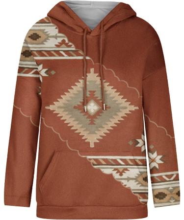 Women's Western Aztec Geometric Hoodie Sweatshirt - Coffee, 3X-Large - Buy Online on SooperMarket.com