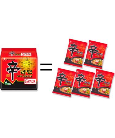 Nongshim Shin Ramyun Instant Noodle Soup Spicy Gourmet Korean Ramen 600g (5x 120g Pack) Quick Meal Hot & Savory Family Pack Noodles Dish | Included Jaspem Meal Planner - Buy Online on SooperMarket.com