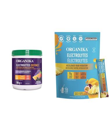 Organika Electrolytes Defence with Elderberry and Echinacea- Citrus Berry & Electrolytes Powder- Pineapple Passionfruit Sachets- On the Go Hydration and Electrolyte Replenishment 3.5g x 20ct Defence + Electrolytes Powder