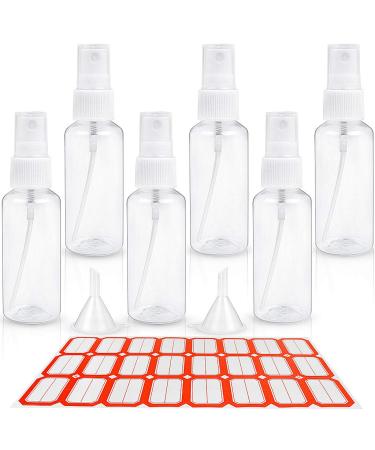 HTHL 6 PCS Set 50ML Spray Bottles Plastic Transparent Mist Spray Bottles with 2 Funnels and 1 Sheet Label Empty Travel Atomiser Refillable Liquid Containers for Perfume Cosmetic and Liquids