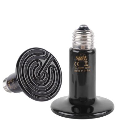 LUCKY HERP Ceramic Heat Emitter 150W 2 Pack Ceramic Heat Lamp for Reptiles Reptile Heat Basking Bulbs for Amphibian Bearded Dragon Turtle Chicken 150.0 Watts