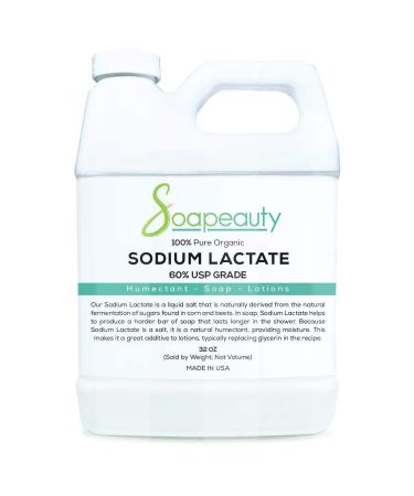 Sodium Lactate for Soap Making & Lotions | 60% USP Pure Natural Preservative | Harder Bar of Soap, Bigger Yield, Faster Cure Time, Provides Moisture | 32 oz 32 Fl Oz (Pack of 1)