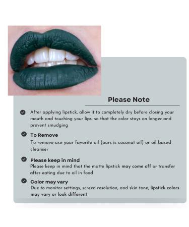 Mynena Dark Green Liquid Lipstick - Long Lasting, Waterproof, Smudge Proof Matte Color Stay Lip Stain - Talc-Free, Mica-Free, Gluten-Free, Paraben-Free | Jocelyne - Buy Online on SooperMarket.com