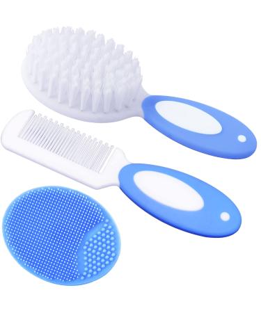 Baby hair brush cradle brush baby hair comb baby hair brush and comb set for newborns & toddlers baby brush with soft bristles ideal for weighing hat perfect baby list gift (blue)