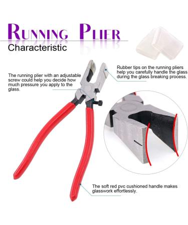 Swpeet Heavy Duty Breaker Grozer Pliers and Glass Running Pliers Kit - Perfect for Stained Glass | Flat & Curve Jaws with Rubber Tips - Buy Online on SooperMarket.com