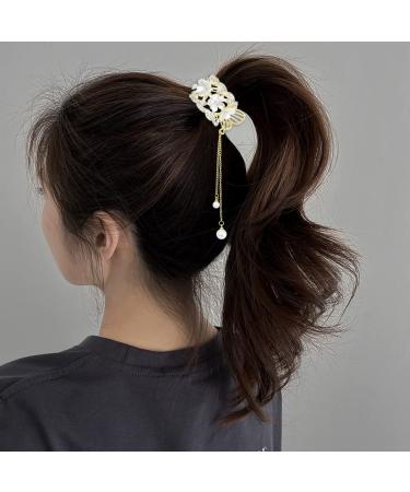 3 Pcs Rose Flower Tassel Ponytail Hair Clips | Vintage High Ponytail Hair Barrettes with Pearl Rhinestone Metal | Chinese Decorative Accessories for Bride Women Girls - Buy Online on SooperMarket.com