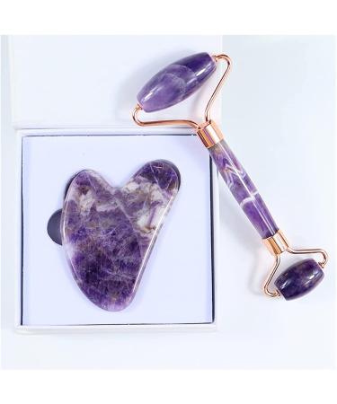 Amethyst Rough Face Care Massage Tool Set | Gua Sha & Roller | Natural Jade Massager for Facial & Body Beauty Detox - Buy Online on SooperMarket.com