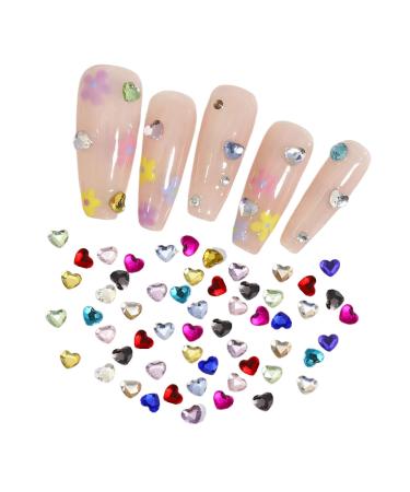 Heart Nail Rhinestones 90 Pcs Acrylic Flatback 3mm Heart Nail Charms Nail Art Rhinestones Gems 3D Nail Art Decorations for DIY Crafts Jewelry Making (Mixed)