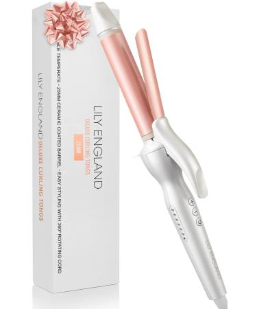 Lily England 25mm Curling Tongs - Ceramic Hair Curling Wand Fast Heat-up Hair Tongs with Adjustable Temperature & Auto-Shut Off - Dual Voltage Hair Curler for Short Hair to Long Hair (Rose Gold)