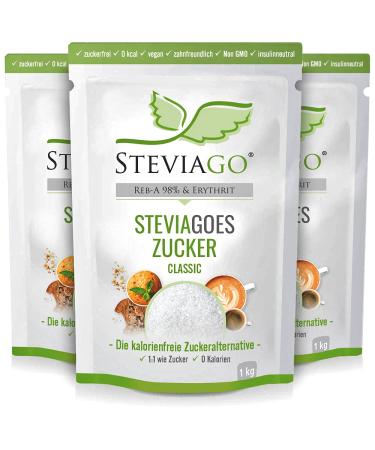 STEVIAGOES Sugar (Classic) - 1:1 sugar substitute (3 x 1kg (pack of 3)) 1 kg (pack of 3)