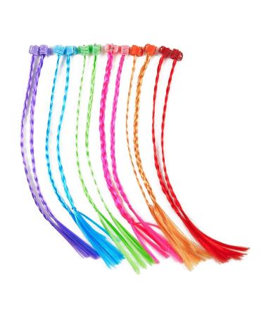 12 Pieces Children Colorful Hair Strands Multi-colored Nylon Braided Hair Extension Set with Clip for Party Decoration