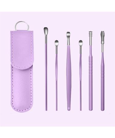 Sdoveb Spring Earwax Cleaner Tool Set - 6pcs 360 Spiral Design Earwax Removal Kit with Storage Bag (Purple) - Buy Online on SooperMarket.com