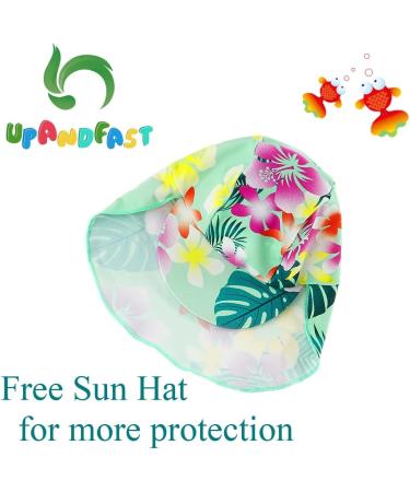 UPF 50+ Baby Girl One Piece Swimwear with Sun Hat | Toddler Swimsuit Set | Green Flower | 3-6 Months - Buy Online on SooperMarket.com