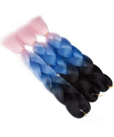 Buy Tess Braids Extensions - 60cm Jumbo Kanekalon Hair Braids (3 Pack: Black/Blue/Pink) for Box Braids - 100g Bundles - Ombre Hair Extensions - Buy Online on SooperMarket.com