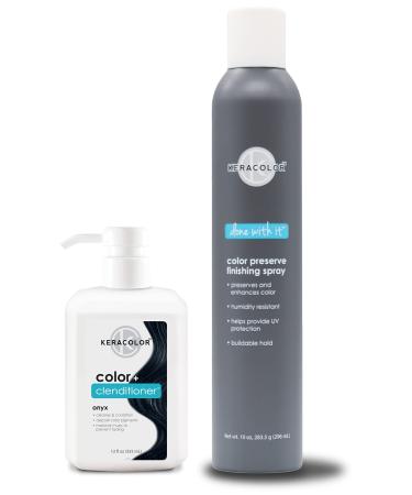 KERACOLOR Kit of 3-in-1 (Cleanse + Conditioner + Color) Onyx Semi-Permanent Hair Dye and Finishing Hair Spray 10oz
