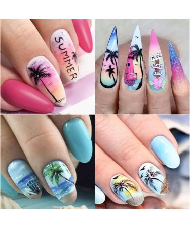 Seaside Series Nail Art Stickers - Green Coconut Palm Beach Design - Summer Holiday Decorations - DIY Nail Art Supplies - Buy Online on SooperMarket.com