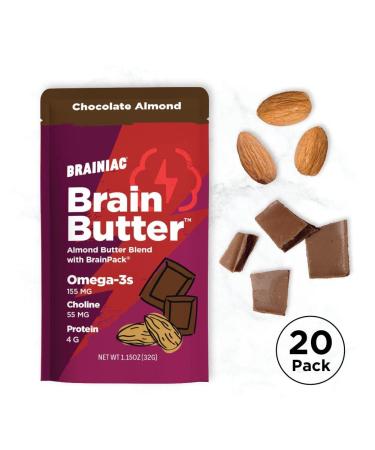 Brainiac Omega-3 Chocolate Almond Butter Pouches - 20 Count, 1.15 oz. Each - Protein & Choline Rich Healthy Snacks for Kids and Adults - Buy Online on SooperMarket.com