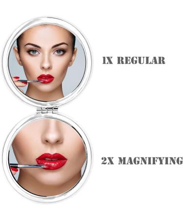 YTZJ Direct Portable Pocket Makeup Mirror for Girls Women Men White Delicate Travel Cosmetic Mirror 1X & 2X Magnification Foldable 2-Sided Beauty Compact Vanity Mirror with 3D Shell Pattern - Buy Online on SooperMarket.com