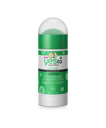 Yes To Cucumbers NEW Calming 2-in-1 Scrub & Cleanser Stick - 2.5 Ounces | For Sensitive Skin | Cooling Cucumbers To Gently Cleanse and Exfoliate Skin
